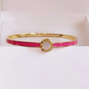 18K Gold Plated Pink Enamel Bracelet – Waterproof